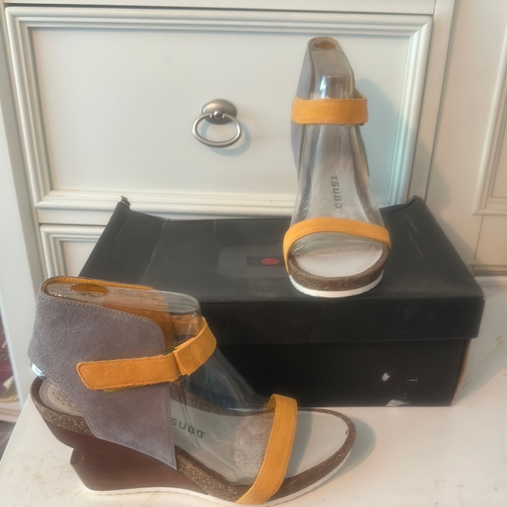 Yellow and Gray Women's Wedge Sandals